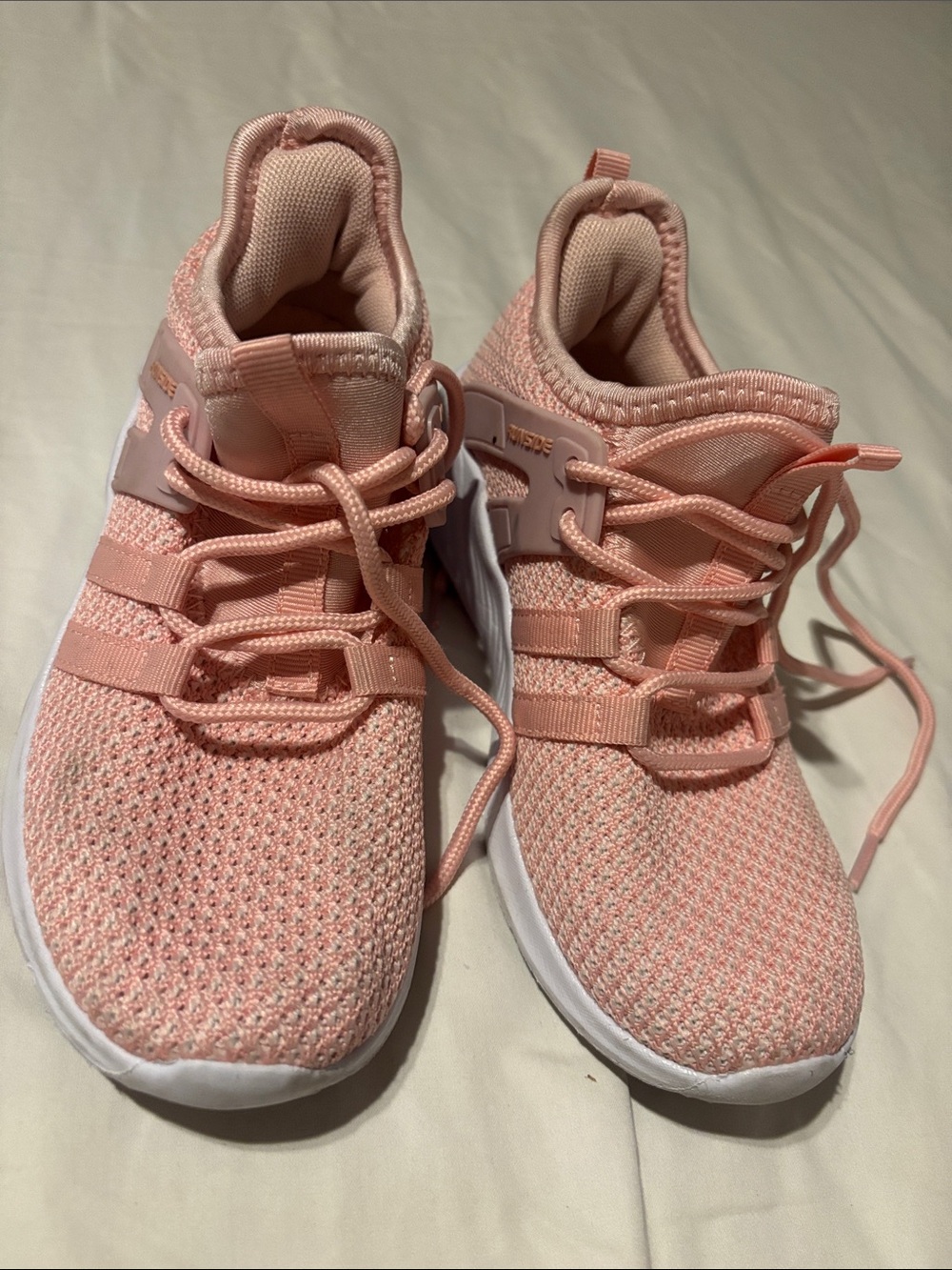 Kids Breathable Pink Knit Sneakers with White Sole shoelaces preown size 13 girl